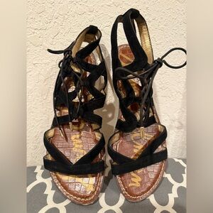 Sam Edelman Black Suede Like Lace-Up Sandals Size 8